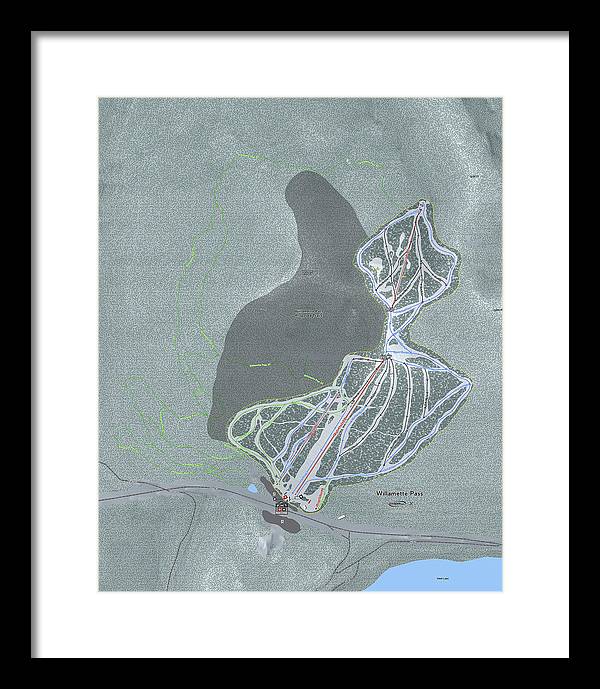 Willamette Pass Ski Trail Map - Framed Print - Powderaddicts
