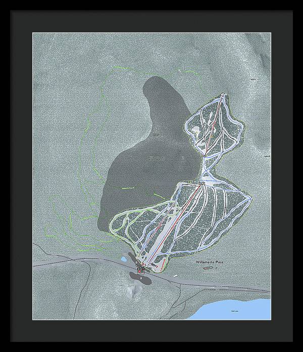 Willamette Pass Ski Trail Map - Framed Print - Powderaddicts