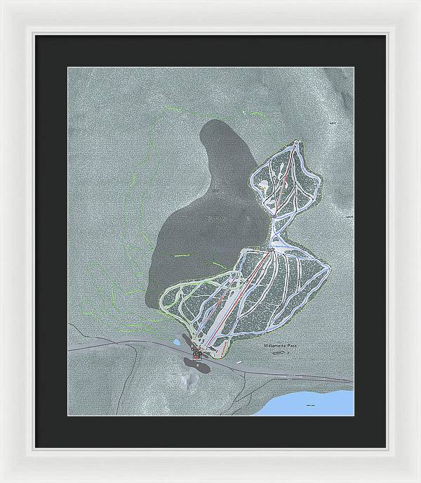 Willamette Pass Ski Trail Map - Framed Print - Powderaddicts