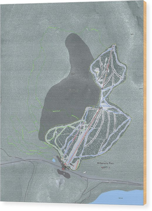Willamette Pass Ski Trail Map - Wood Print - Powderaddicts