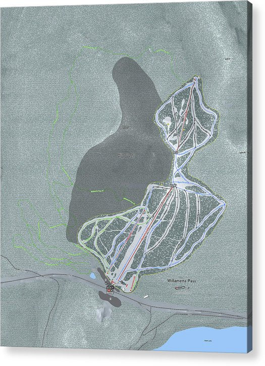 Willamette Pass Ski Trail Map - Acrylic Print - Powderaddicts