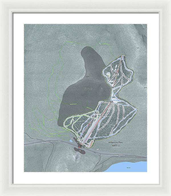 Willamette Pass Ski Trail Map - Framed Print - Powderaddicts