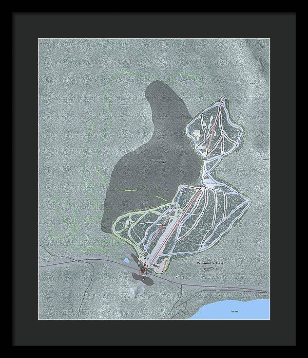 Willamette Pass Ski Trail Map - Framed Print - Powderaddicts