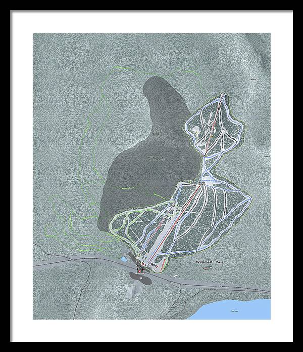 Willamette Pass Ski Trail Map - Framed Print - Powderaddicts