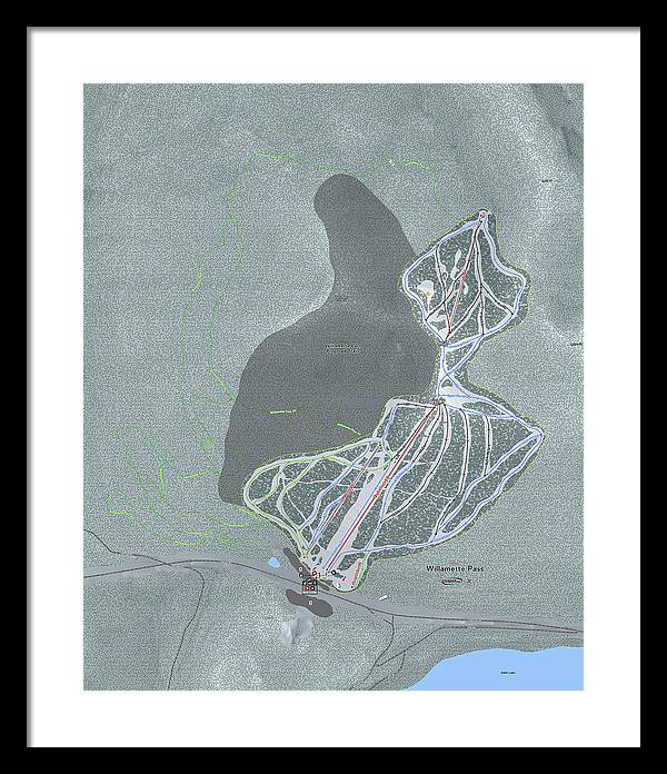 Willamette Pass Ski Trail Map - Framed Print - Powderaddicts