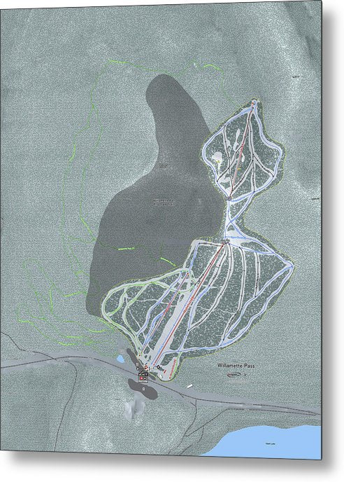 Willamette Pass Ski Trail Map - Metal Print - Powderaddicts