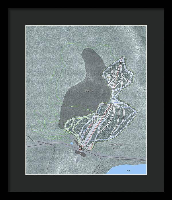 Willamette Pass Ski Trail Map - Framed Print - Powderaddicts