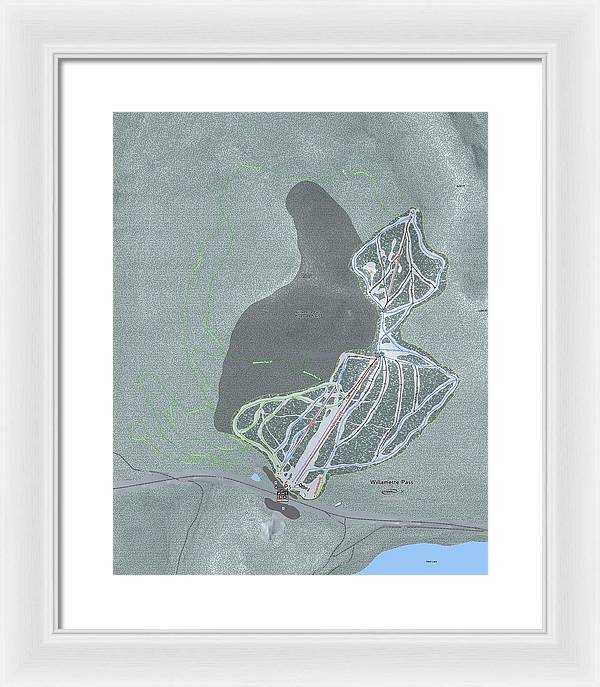 Willamette Pass Ski Trail Map - Framed Print - Powderaddicts