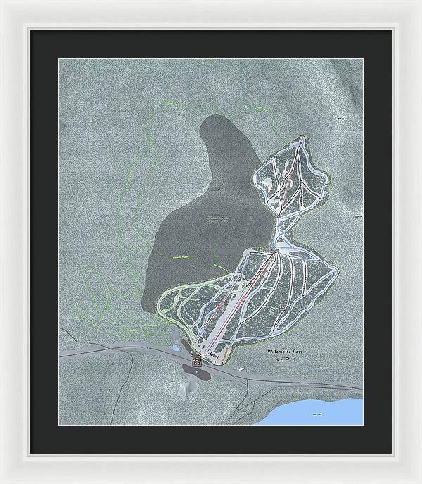 Willamette Pass Ski Trail Map - Framed Print - Powderaddicts