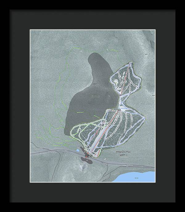 Willamette Pass Ski Trail Map - Framed Print - Powderaddicts