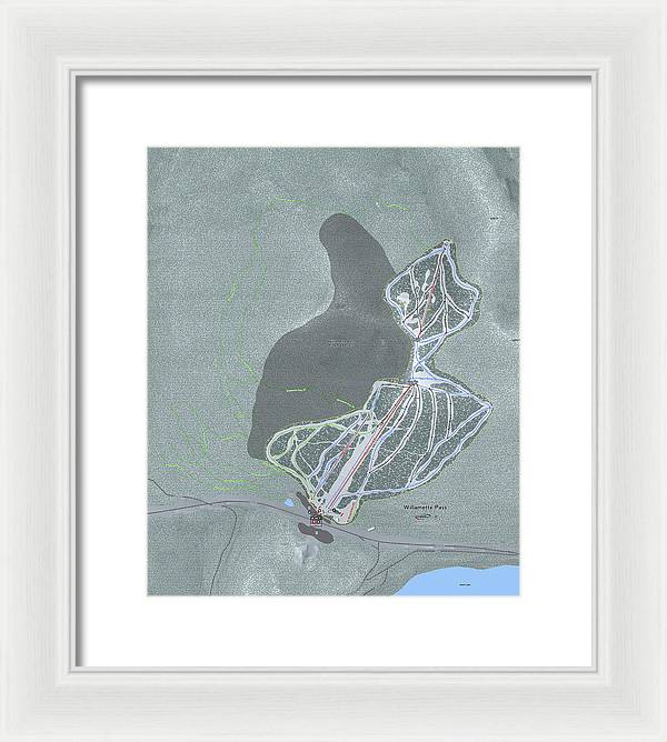 Willamette Pass Ski Trail Map - Framed Print - Powderaddicts
