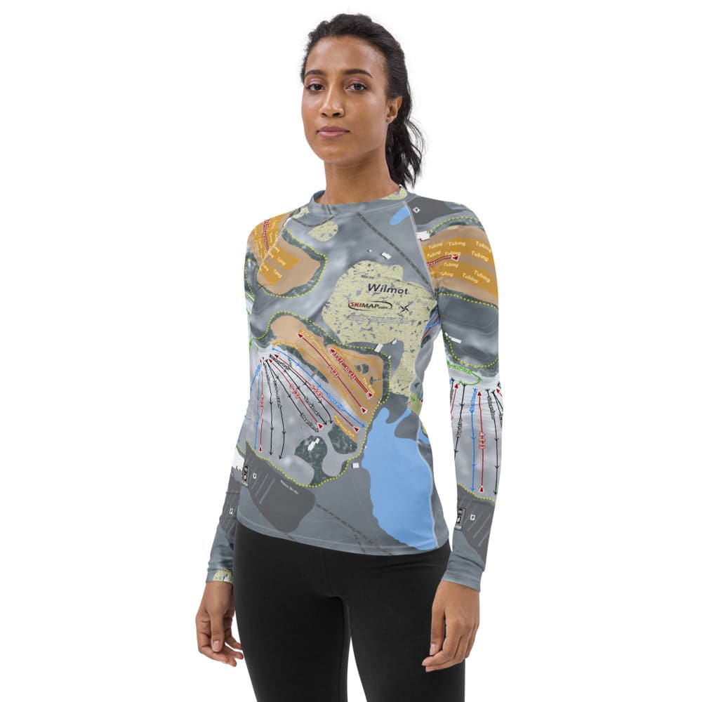 Wilmot, Wisconsin Ski Trail Map Women's Base Layer Top - Powderaddicts