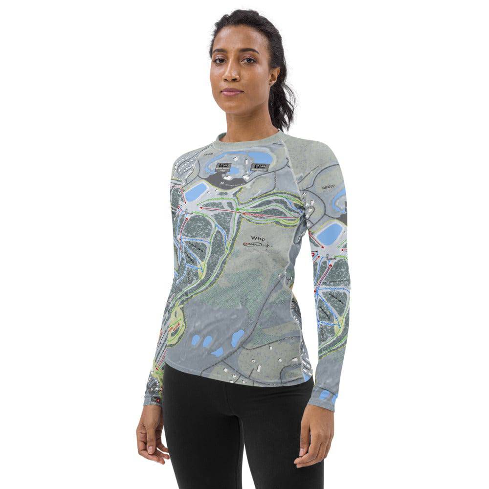 Wisp, Maryland Ski Trail Map Women&#39;s Base Layer Top - Powderaddicts