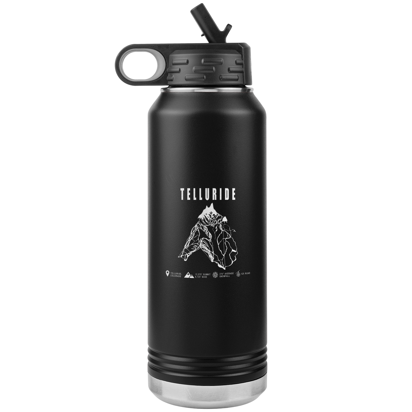 Telluride Colorado Ski Trail Map 32oz Water Bottle Tumbler - Powderaddicts