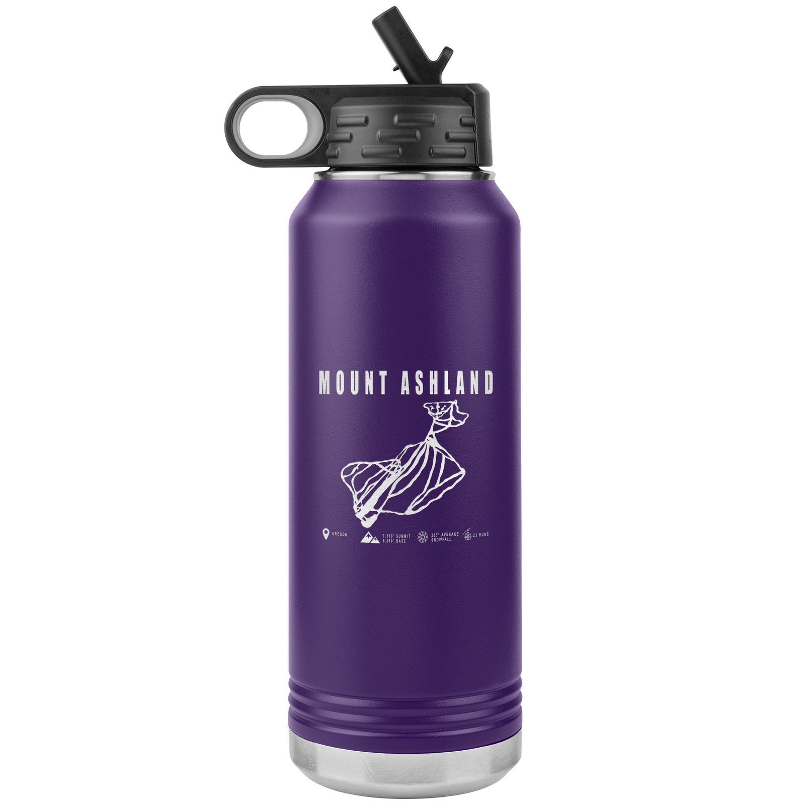 Mount Ashland, Oregon Ski Trail Map 32oz Water Bottle Tumbler - Powderaddicts