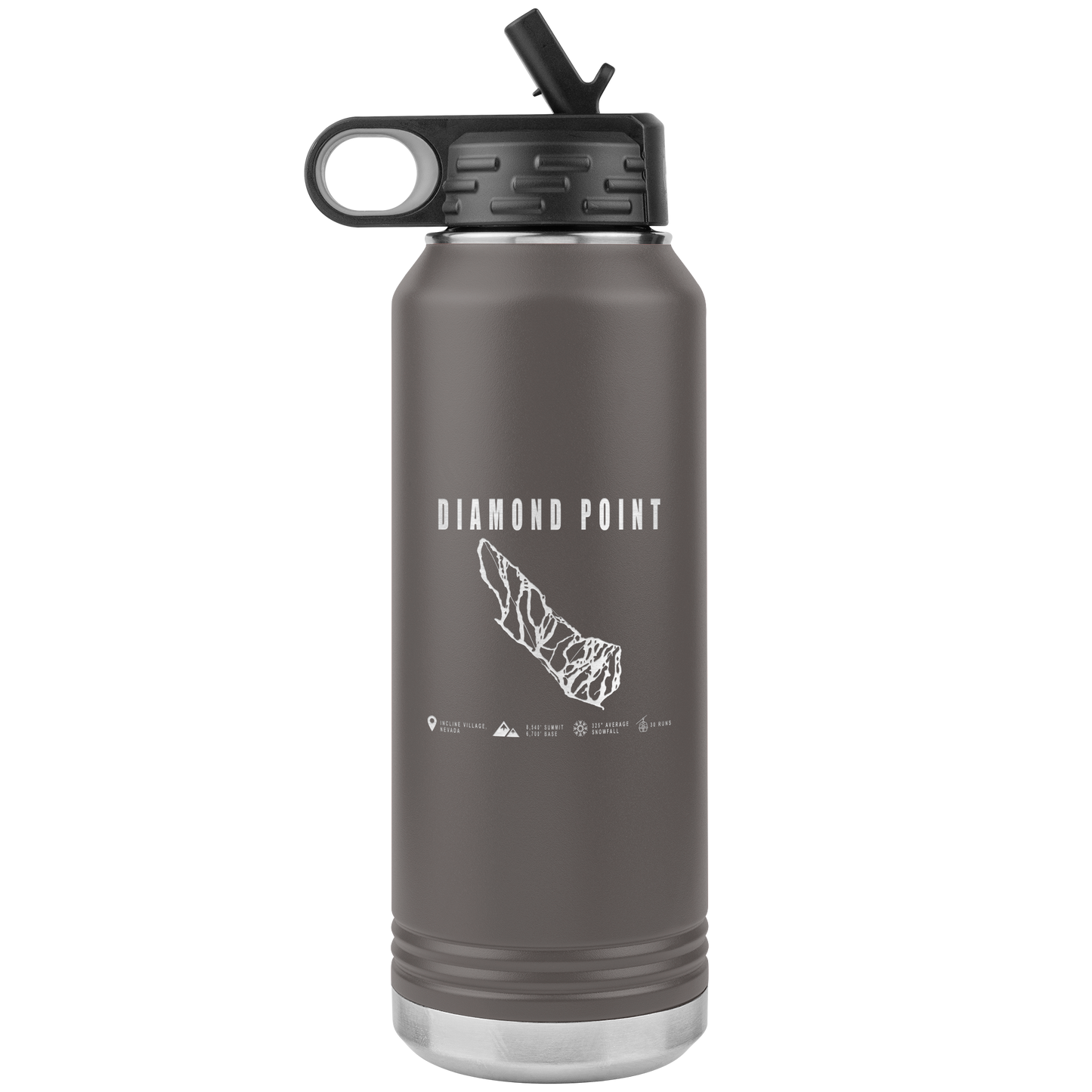 Diamond Point, Nevada Ski Trail Map 32oz Water Bottle Tumbler - Powderaddicts