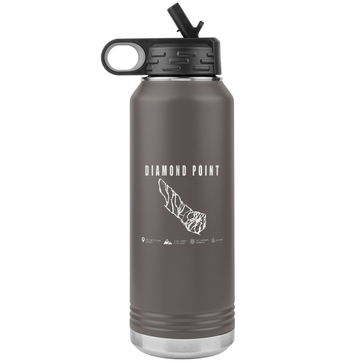 Diamond Point, Nevada Ski Trail Map 32oz Water Bottle Tumbler - Powderaddicts