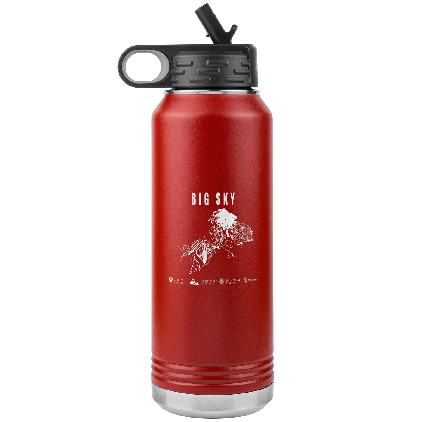 Big Sky Montana Ski Trail Map 32oz Water Bottle Tumbler - Powderaddicts