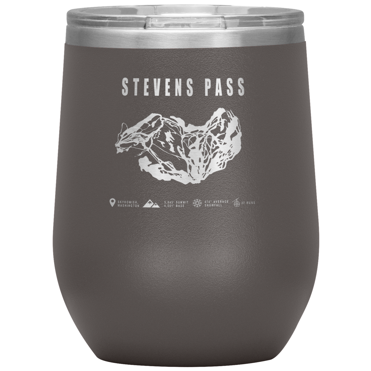 Stevens Pass, Washington Ski Trail Map Wine 12oz Tumbler - Powderaddicts