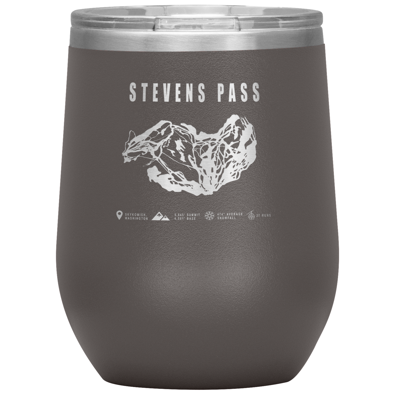 Stevens Pass, Washington Ski Trail Map Wine 12oz Tumbler - Powderaddicts