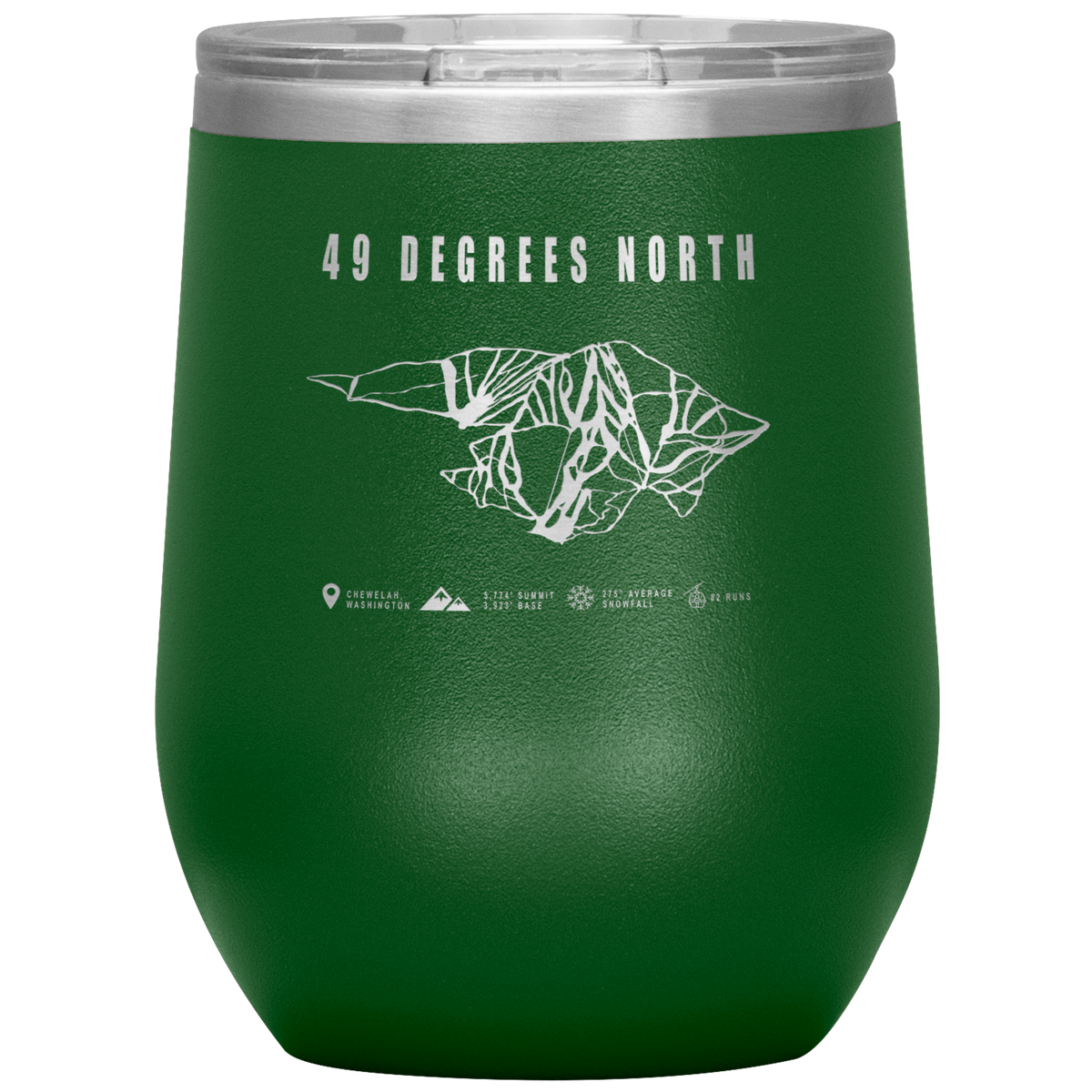 49 Degrees North, Washington Ski Trail Map Wine 12oz Tumbler - Powderaddicts
