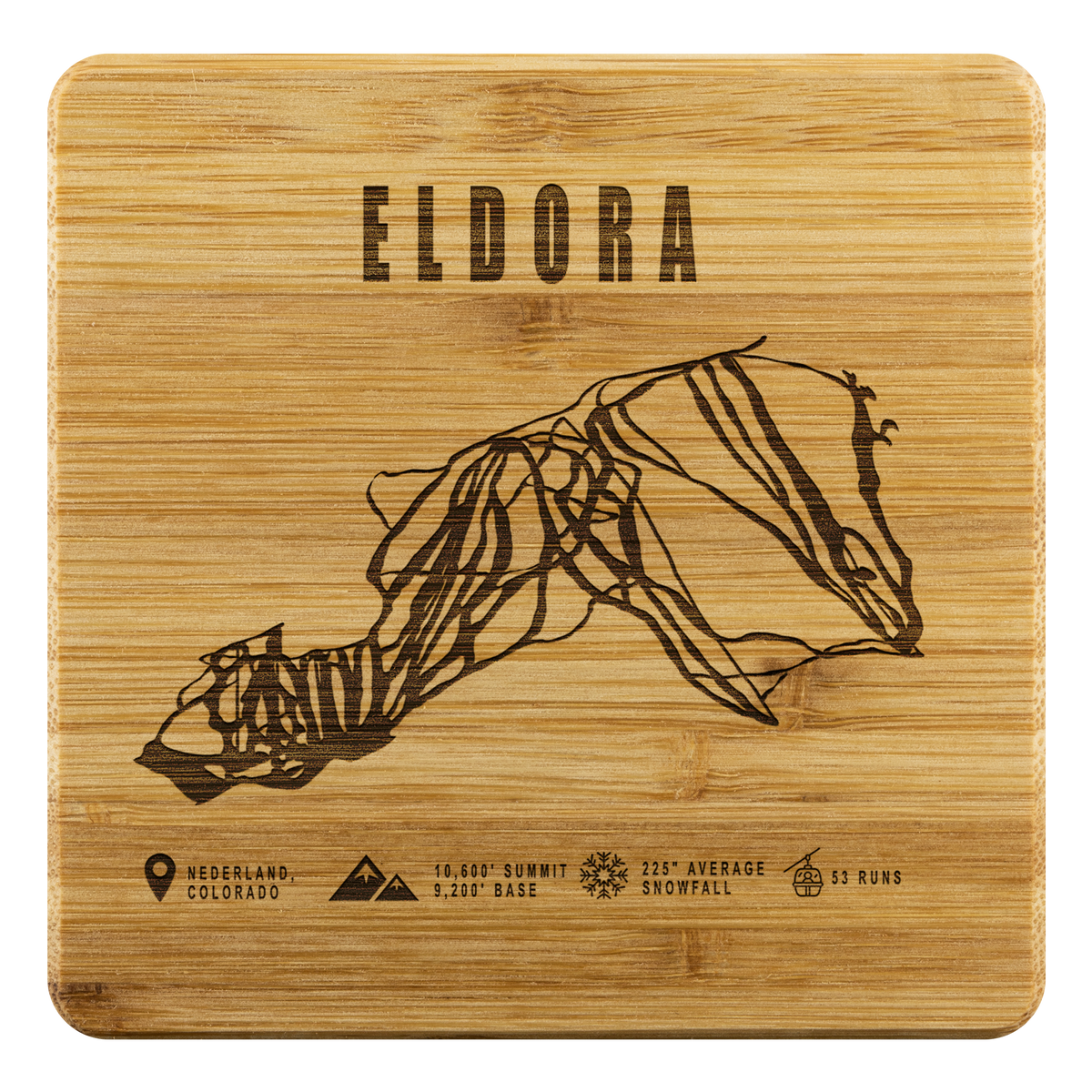 Eldora Colorado Ski Trail Map Bamboo Coaster - Powderaddicts