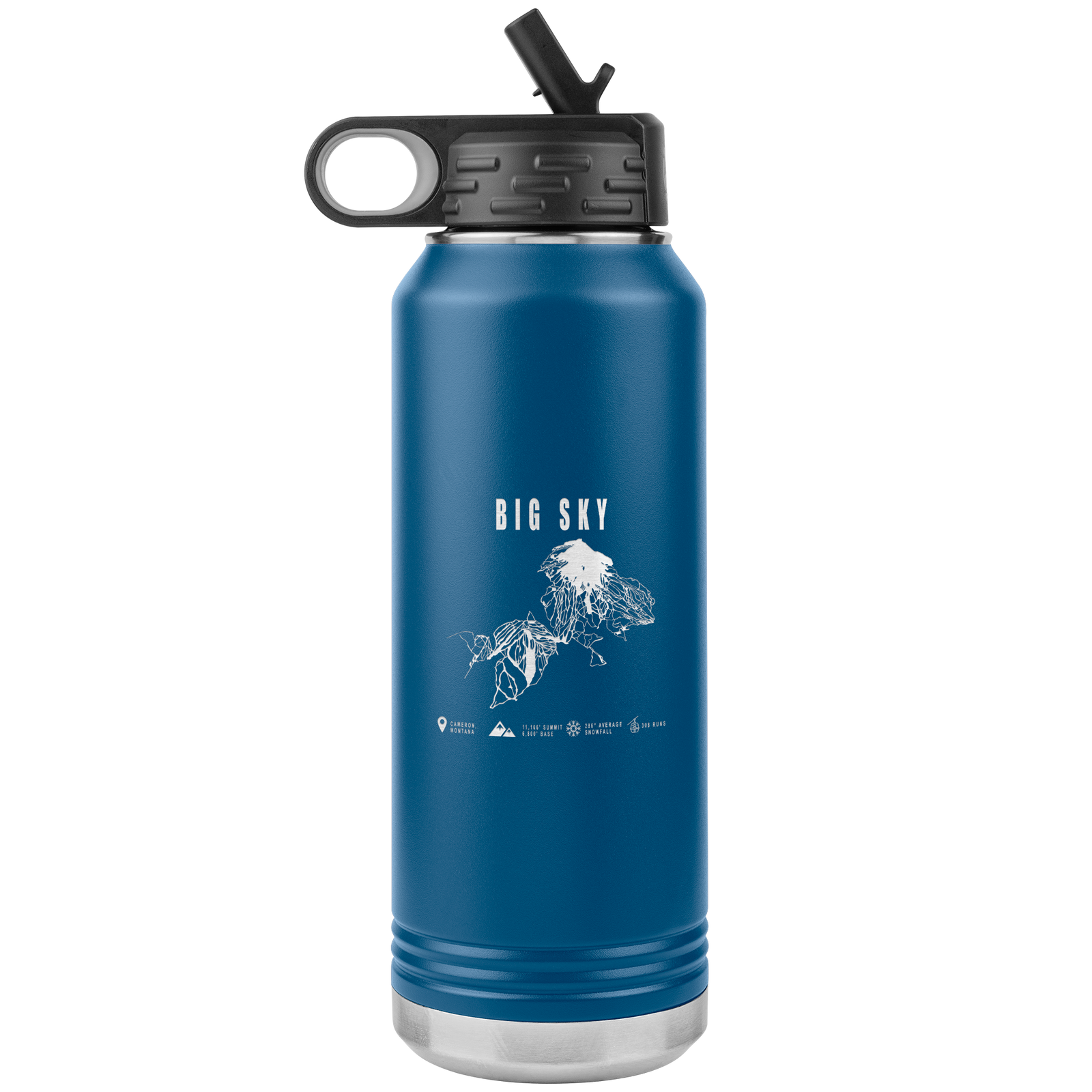 Big Sky Montana Ski Trail Map 32oz Water Bottle Tumbler - Powderaddicts