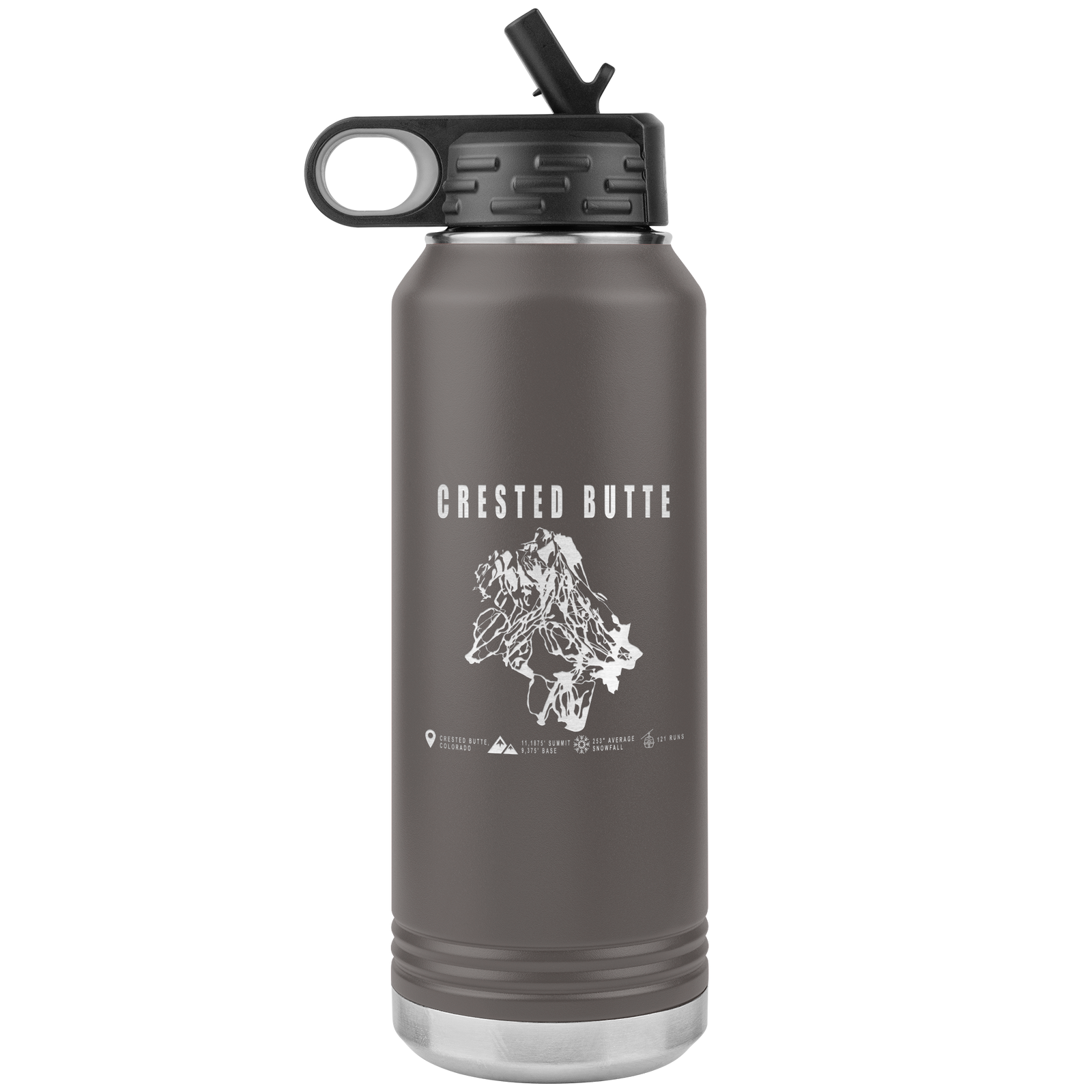 Crested Butte Colorado Ski Trail Map 32oz Water Bottle Tumbler - Powderaddicts