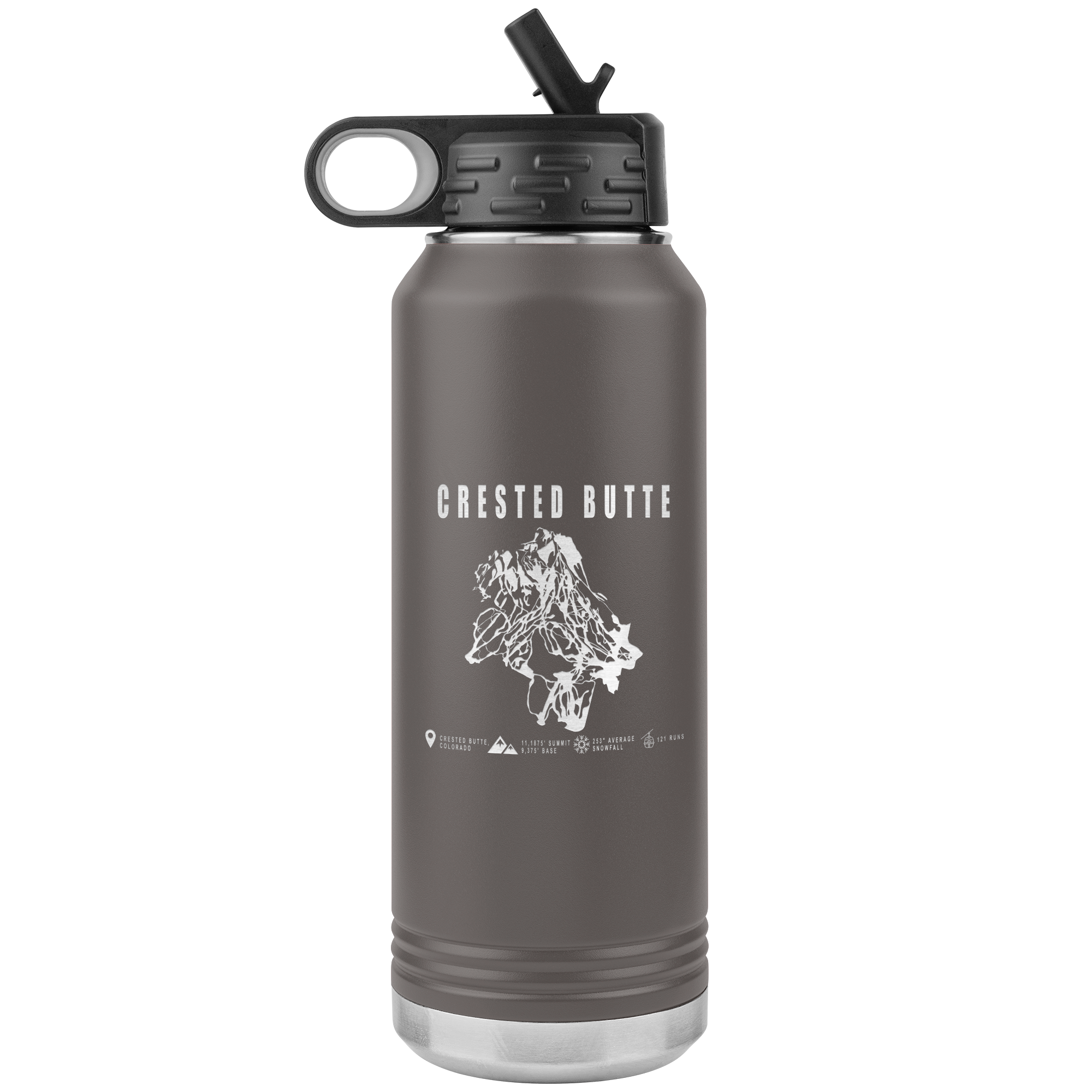Crested Butte Colorado Ski Trail Map 32oz Water Bottle Tumbler - Powderaddicts