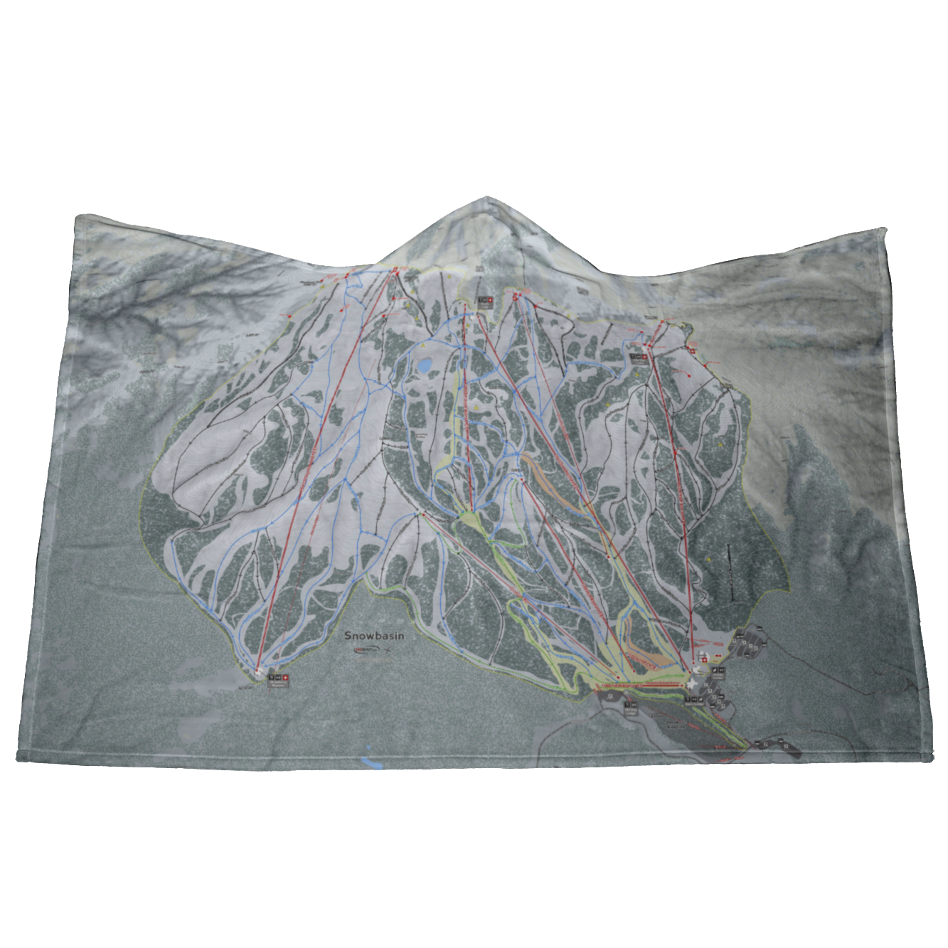 Snowbasin, Utah Ski Trail Map - Hooded Blanket - Powderaddicts