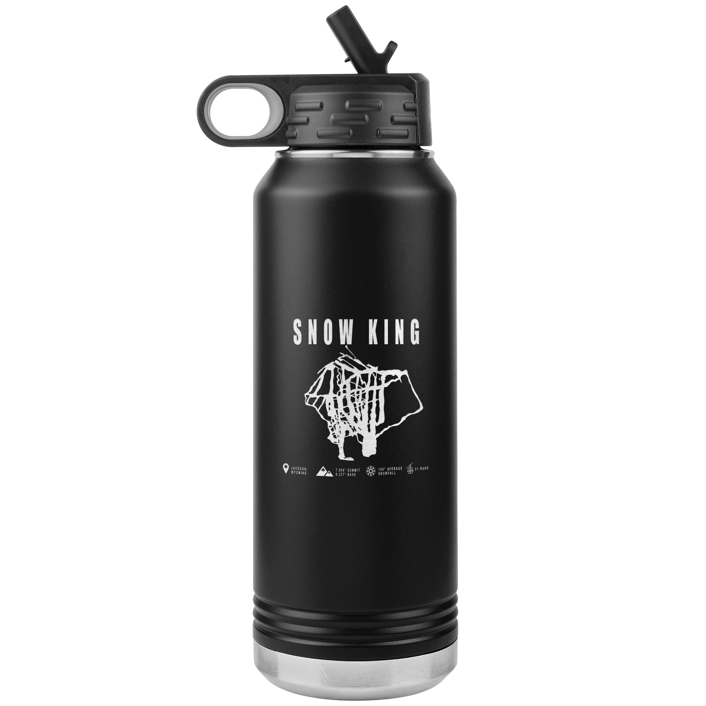 Snow King Wyoming Ski Trail Map 32oz Water Bottle Tumbler - Powderaddicts