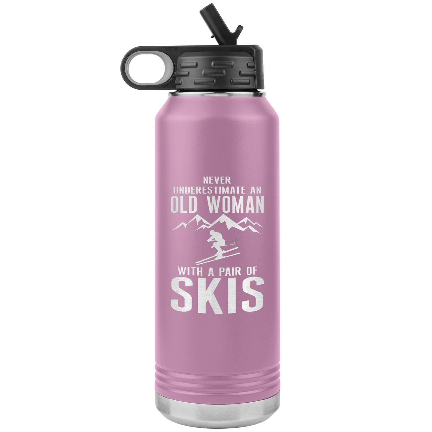 Never Underestimate An Old Woman With A Pair Of Skis 32oz Water Bottle Tumbler - Powderaddicts