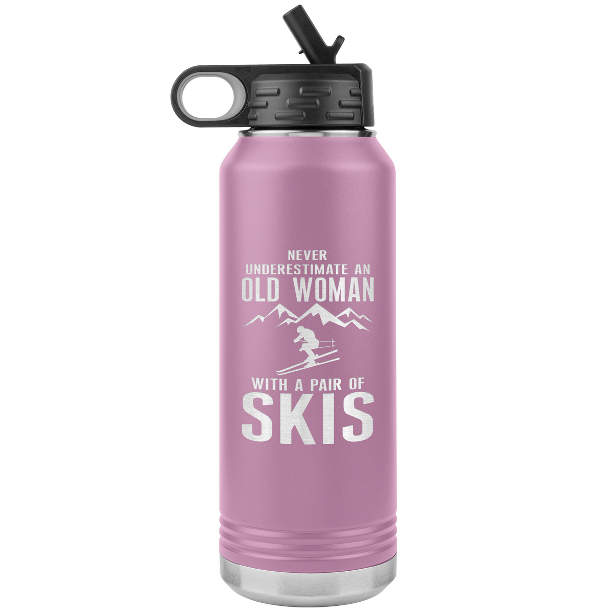 Never Underestimate An Old Woman With A Pair Of Skis 32oz Water Bottle Tumbler - Powderaddicts