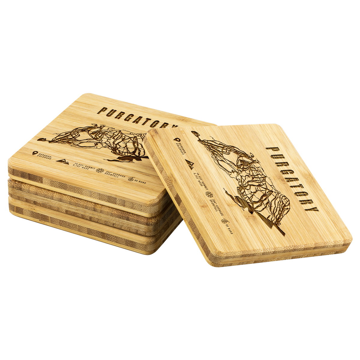 Purgatory Colorado Ski Trail Map Bamboo Coaster - Powderaddicts