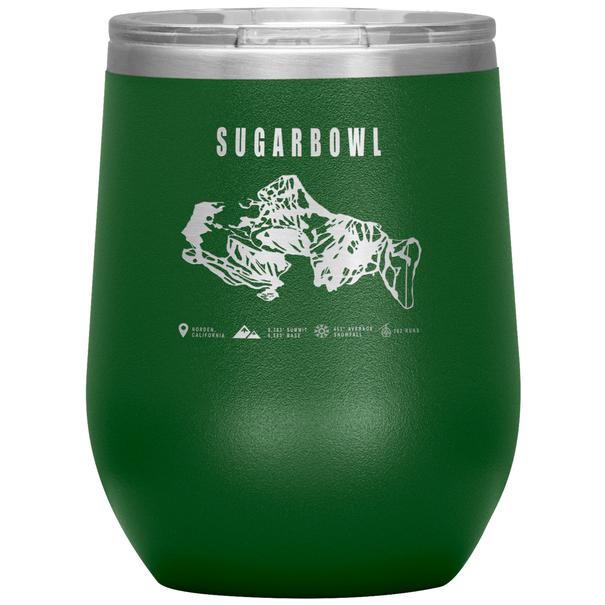 Sugarbowl, California Ski Trail Map Wine 12oz Tumbler - Powderaddicts