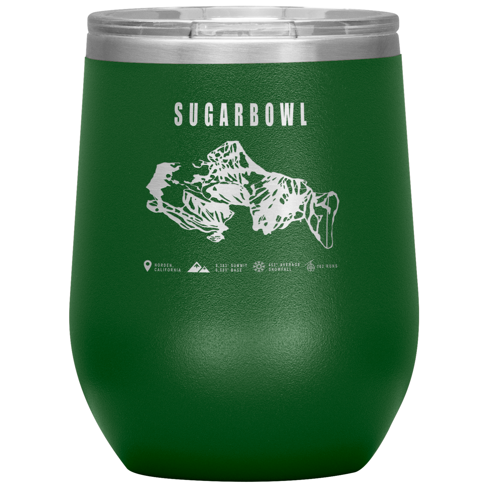 Sugarbowl, California Ski Trail Map Wine 12oz Tumbler - Powderaddicts