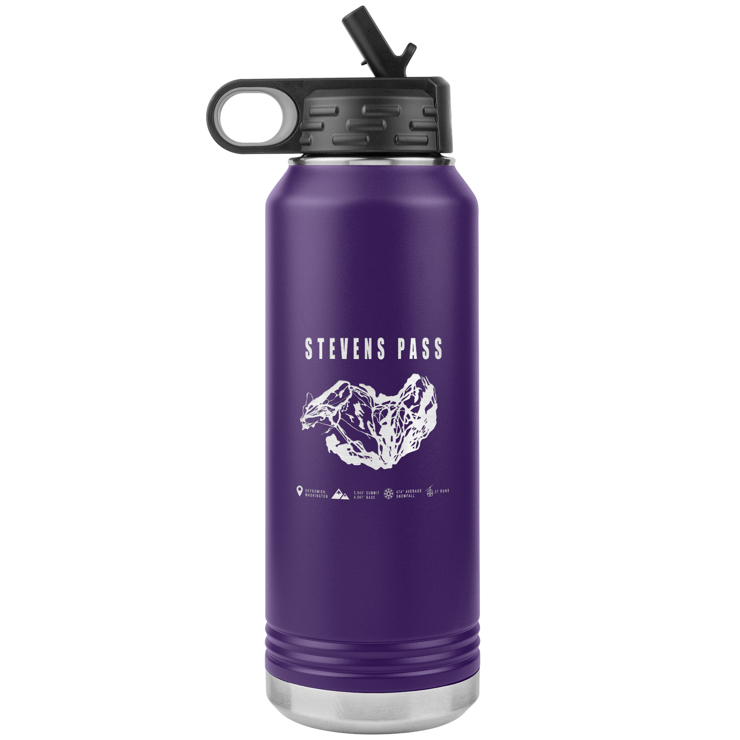 Stevens Pass, Washington Ski Trail Map 32oz Water Bottle Tumbler - Powderaddicts