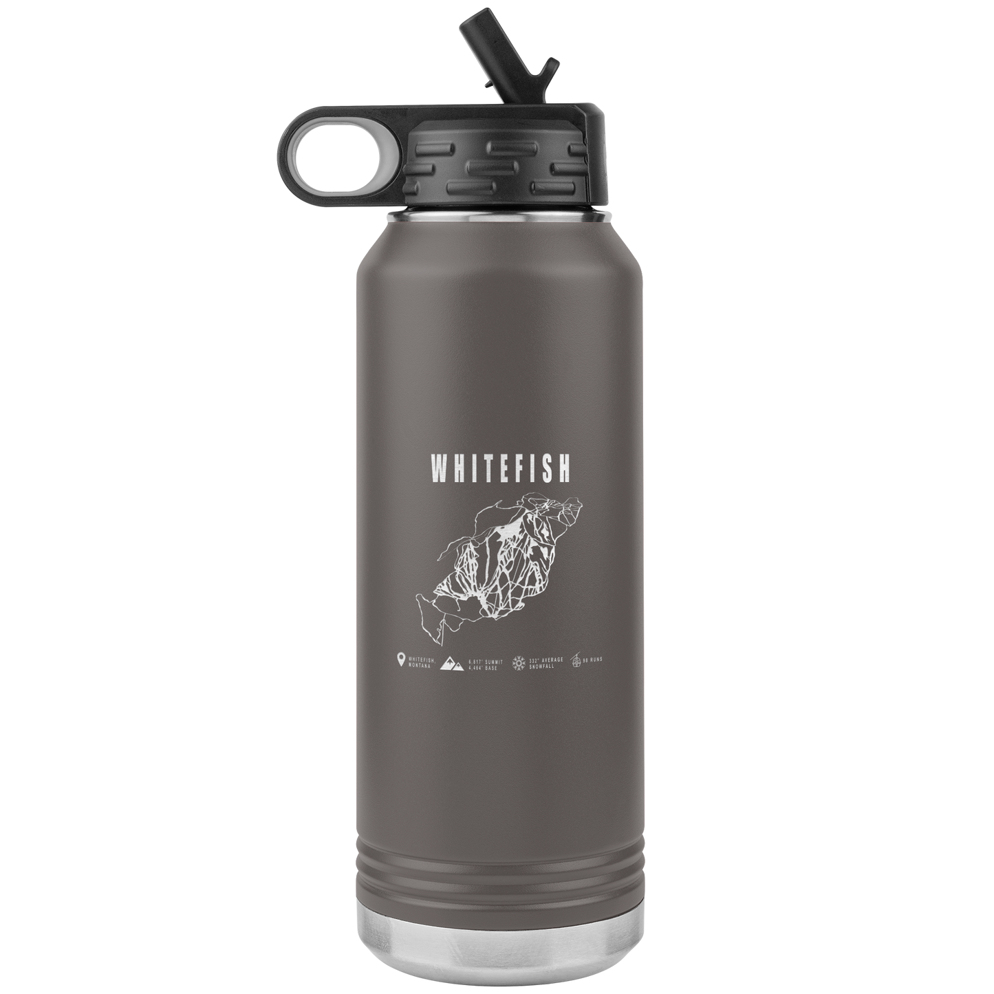 Whitefish Montana Ski Trail Map 32oz Water Bottle Tumbler - Powderaddicts