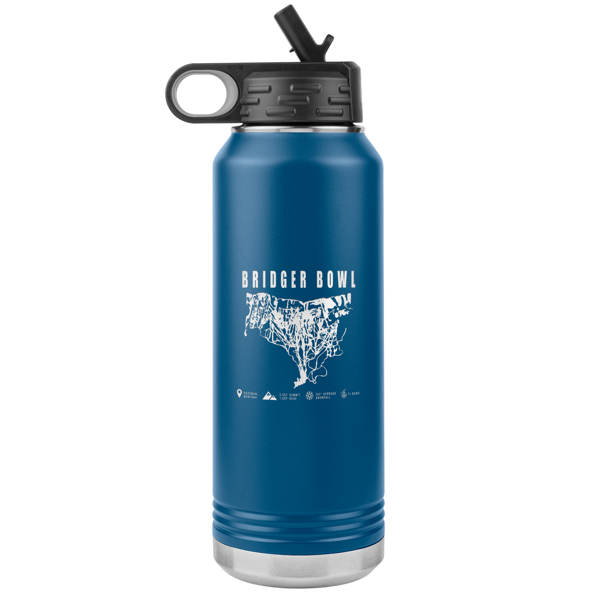 Bridger Bowl Montana Ski Trail Map 32oz Water Bottle Tumbler - Powderaddicts
