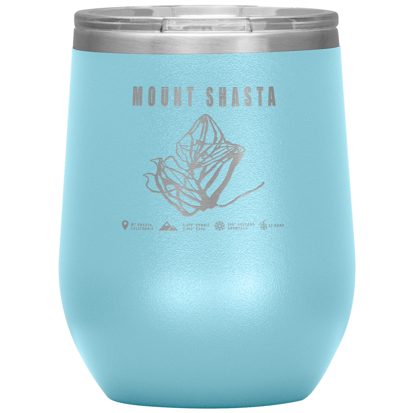 Mount Shasta, California Ski Trail Map Wine 12oz Tumbler - Powderaddicts