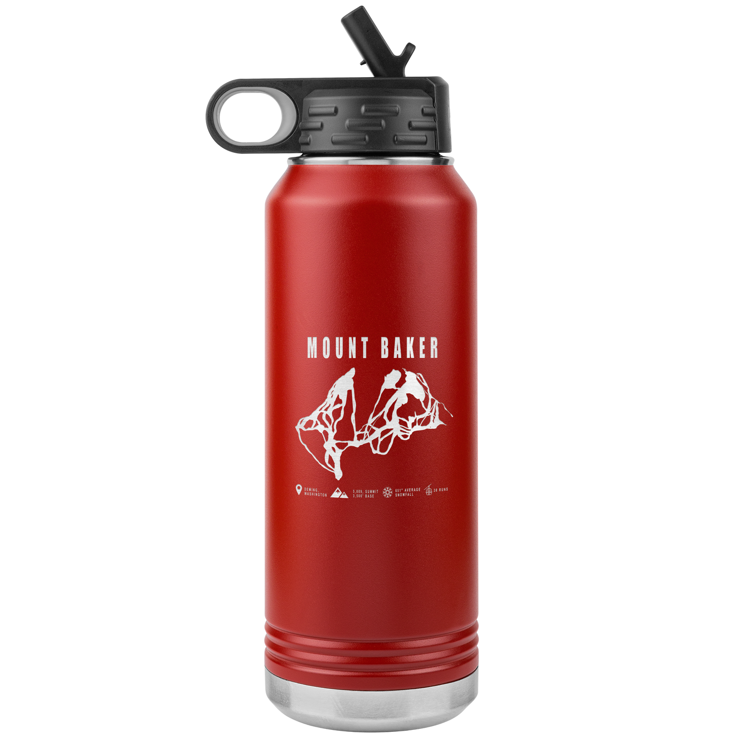 Mount Baker, Washington Ski Trail Map 32oz Water Bottle Tumbler - Powderaddicts