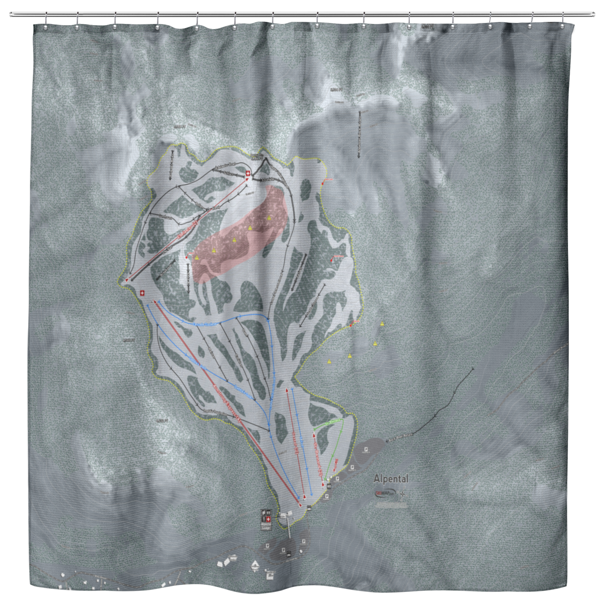 Alpental Ski Trail Map Shower Curtain - Powderaddicts