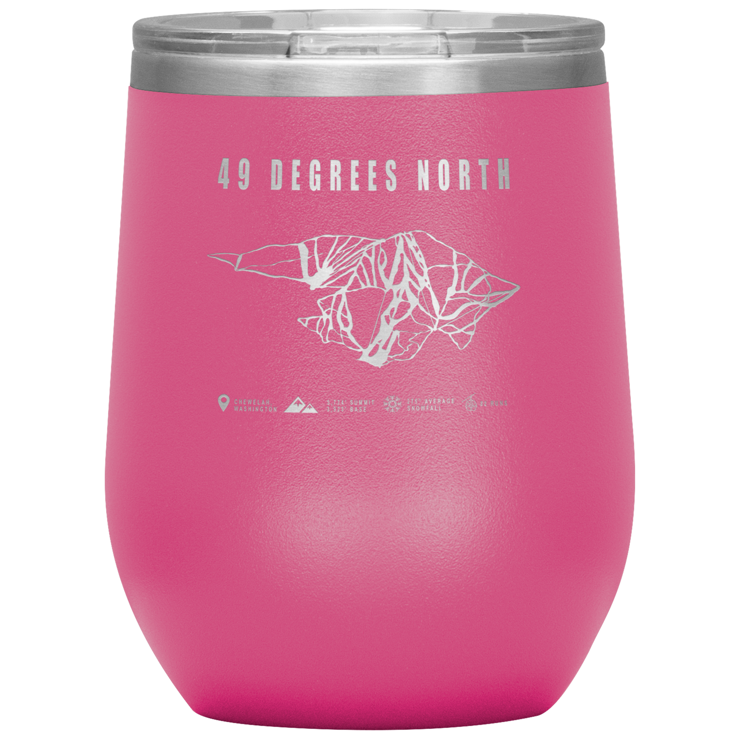 49 Degrees North, Washington Ski Trail Map Wine 12oz Tumbler - Powderaddicts