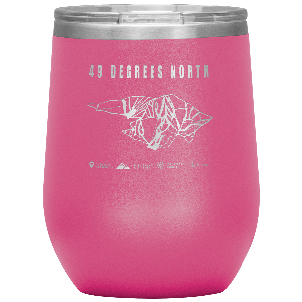 49 Degrees North, Washington Ski Trail Map Wine 12oz Tumbler - Powderaddicts