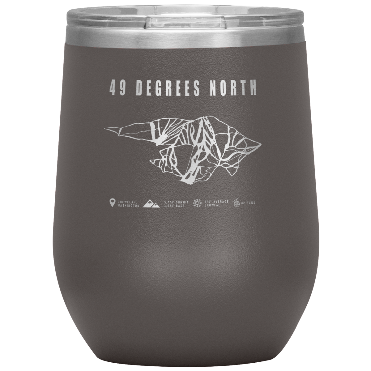 49 Degrees North, Washington Ski Trail Map Wine 12oz Tumbler - Powderaddicts