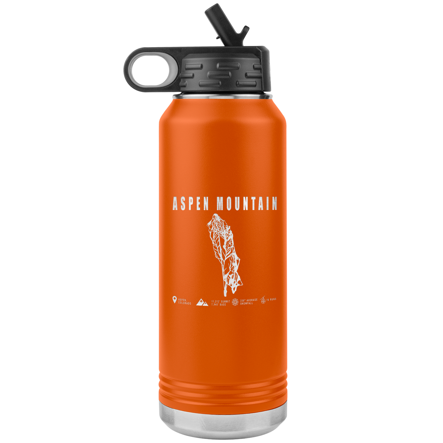 Aspen Mountain Colorado Ski Trail Map 32oz Water Bottle Tumbler - Powderaddicts