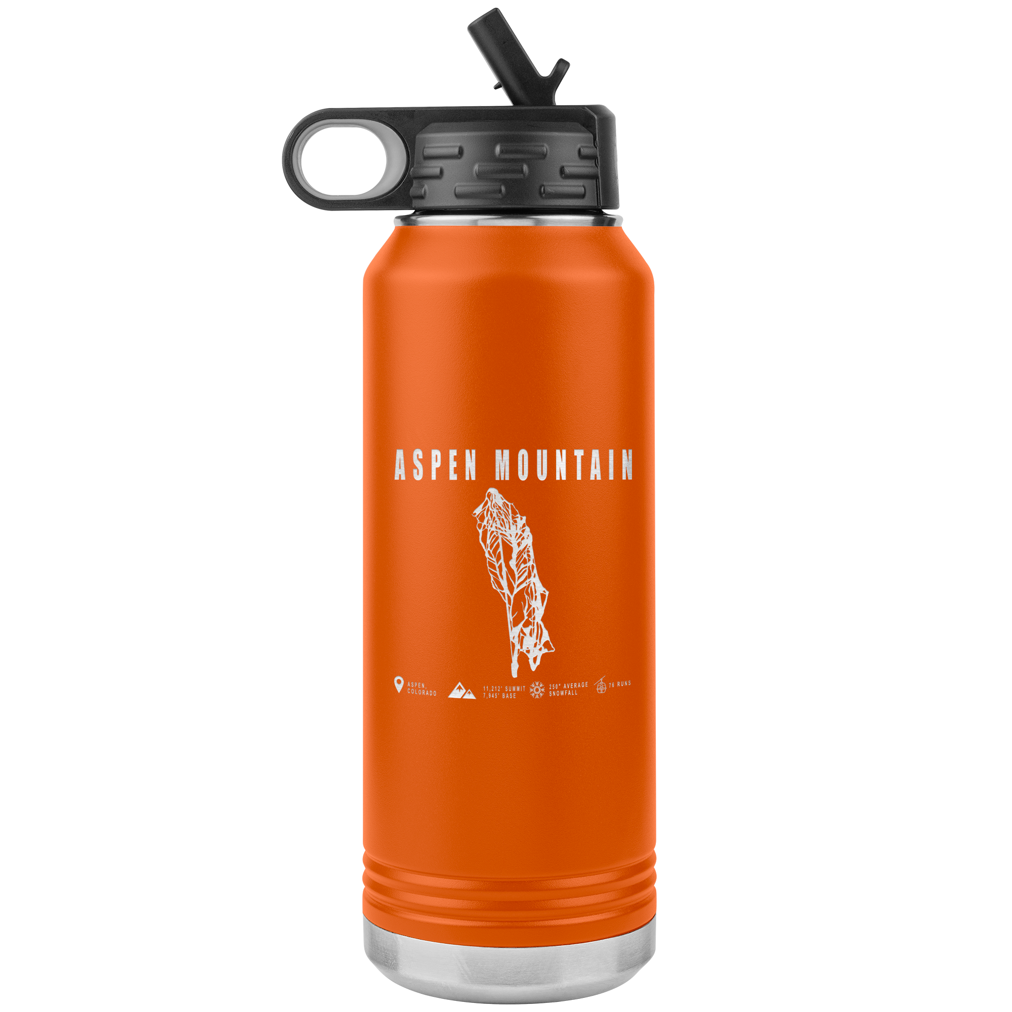 Aspen Mountain Colorado Ski Trail Map 32oz Water Bottle Tumbler - Powderaddicts