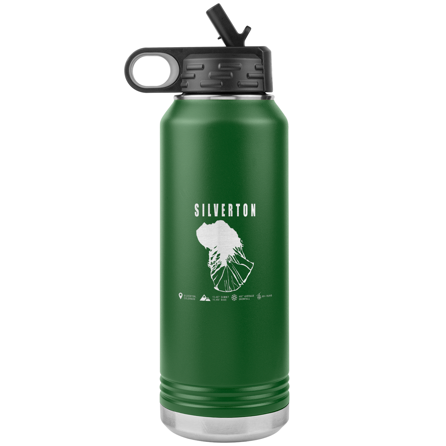 Silverton Colorado Ski Trail Map 32oz Water Bottle Tumbler - Powderaddicts