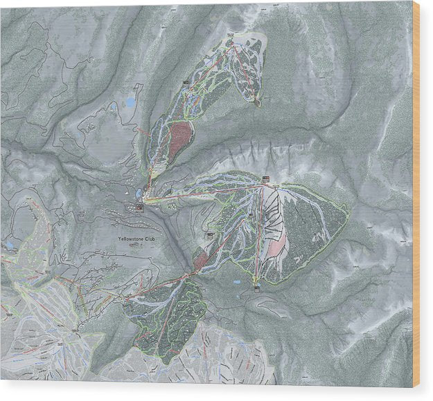 Yellowstone Club Ski Trail Map - Wood Print - Powderaddicts