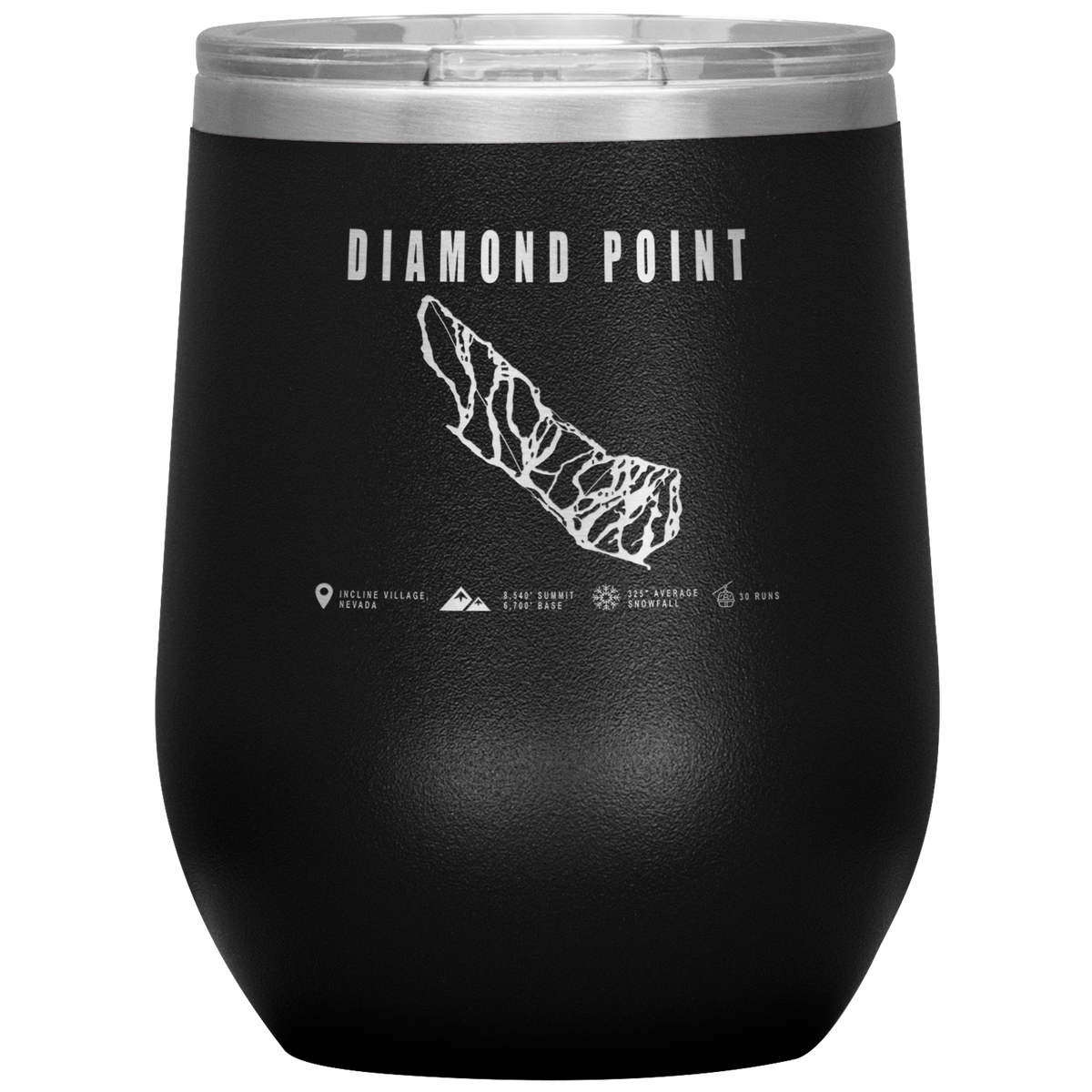 Diamond Point, Nevada Ski Trail Map Wine 12oz Tumbler - Powderaddicts